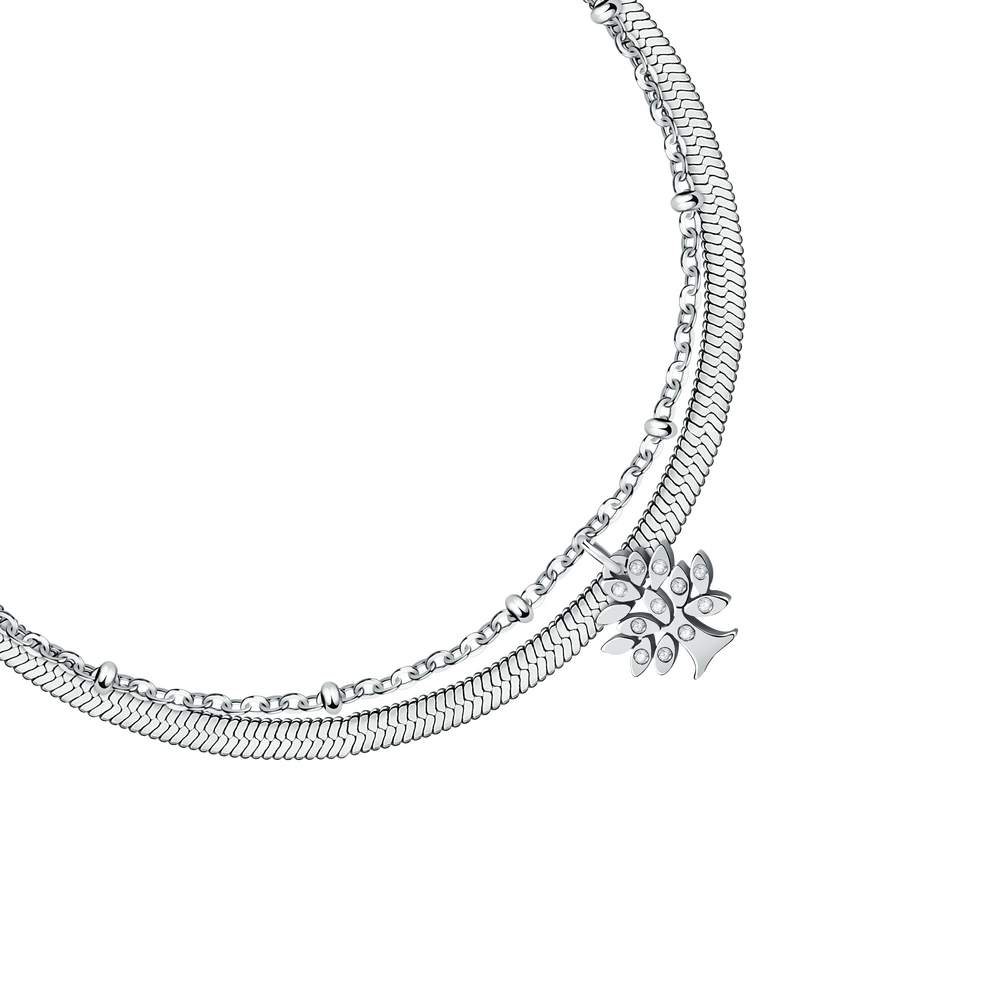 Women's Silver Double Chain Bracelet with Family Tree Pendant, Adjustable, LA PETITE STORY