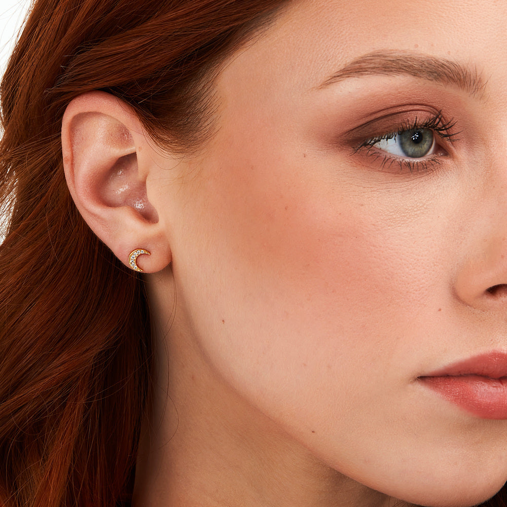 Women's Gold Silver Stud Earrings in the Shape of a Crescent Moon, LA PETITE STORY