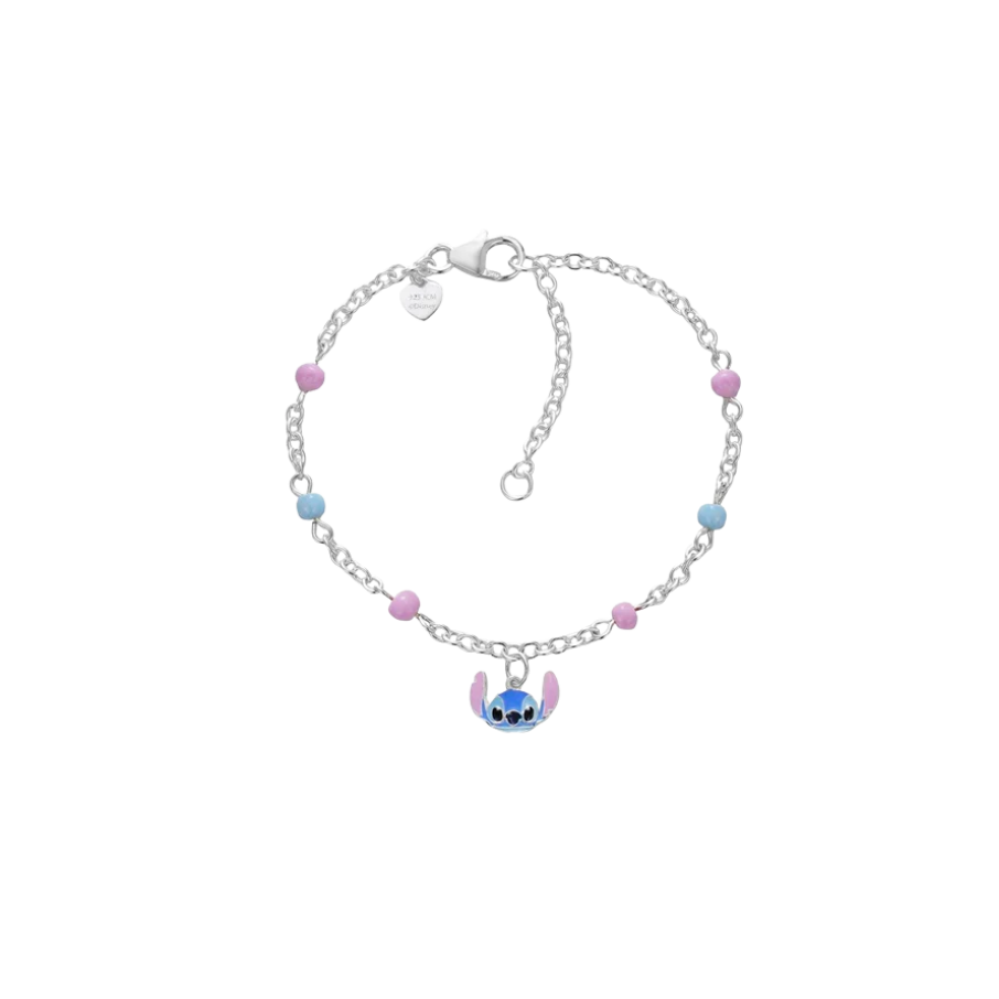 Children's bracelet sterling silver adjustable with beads and Stitch, DISNEY