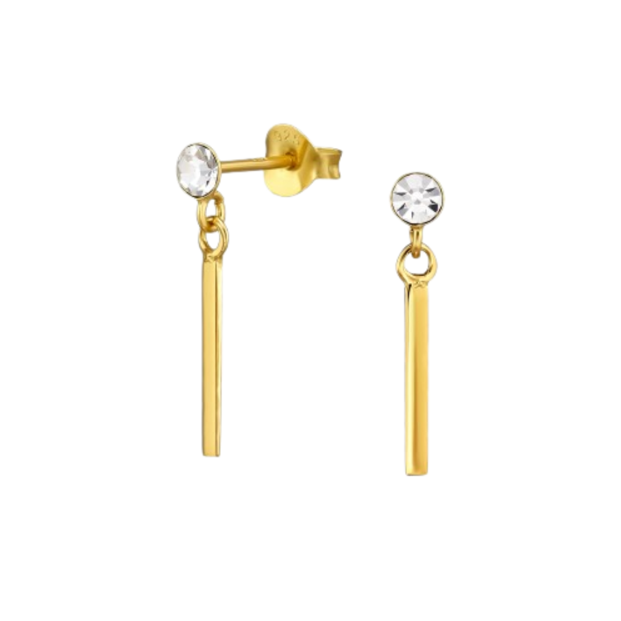 Long women's silver earrings gold plated with stone, Tessora