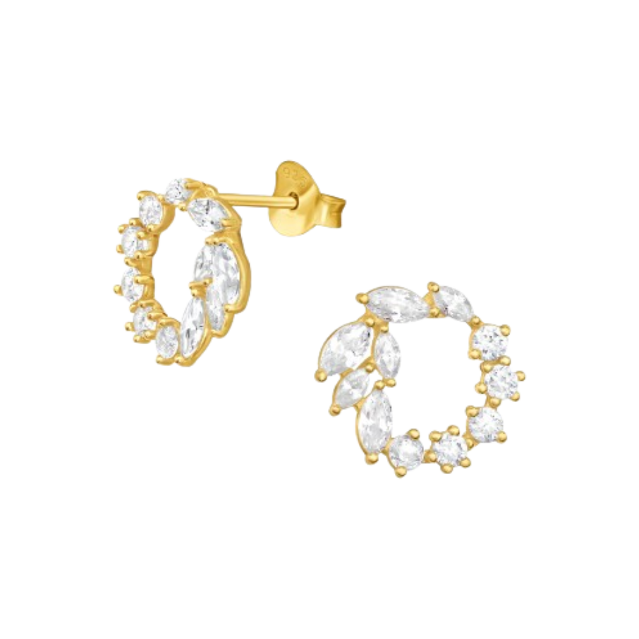 Women's silver earrings gold plated with wreath, TESSORA