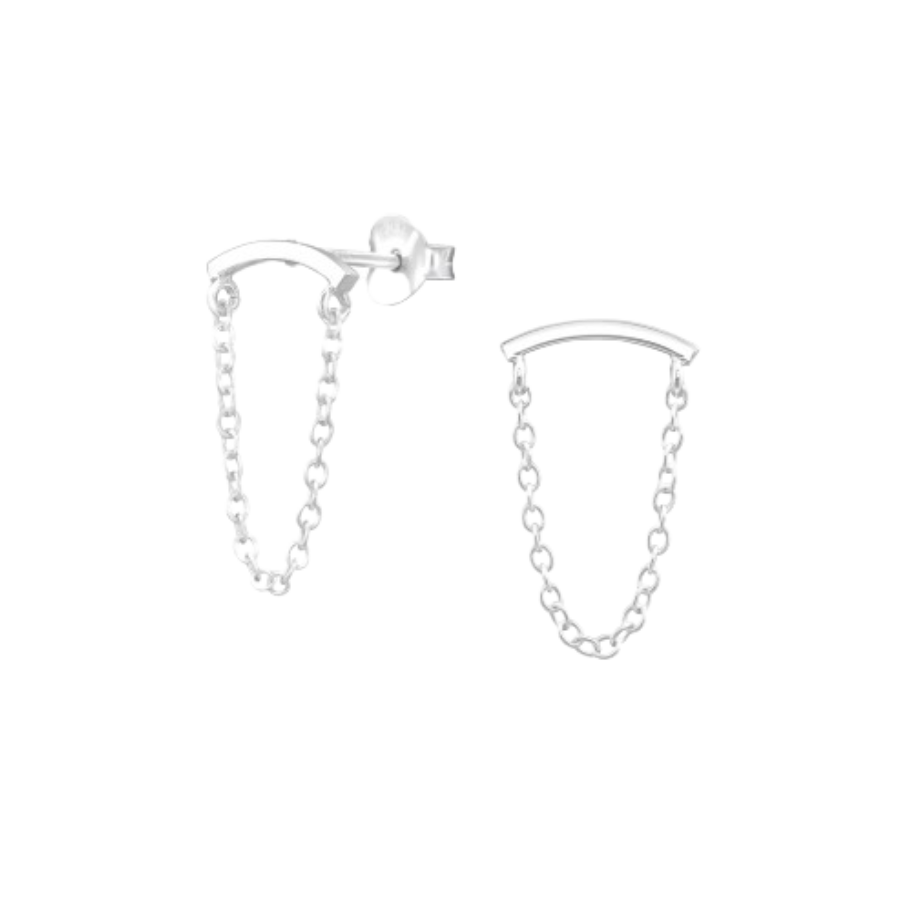 Long chain-style women's silver earrings, TESSORA