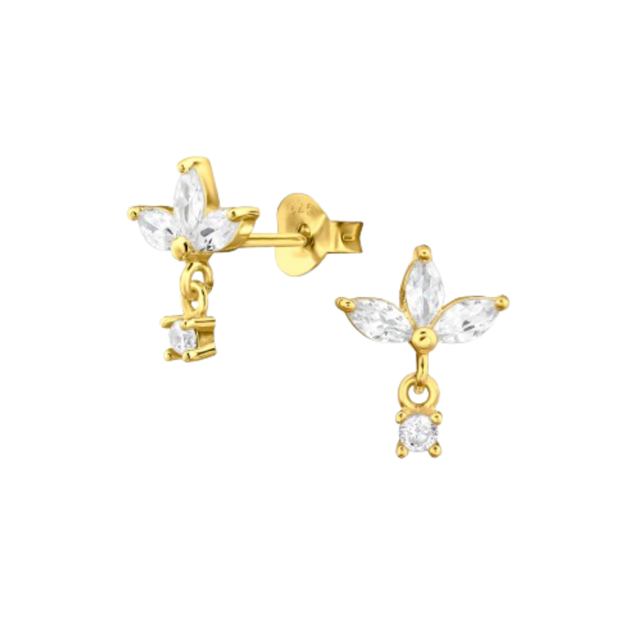 Women's silver earrings gold plated with crystal tiara, TESSORA