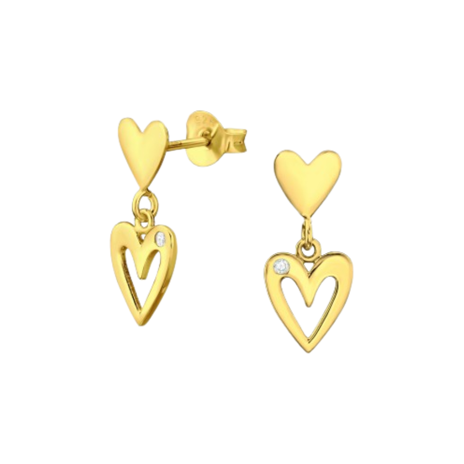 Women's silver earrings gold plated with hanging heart, Tessora
