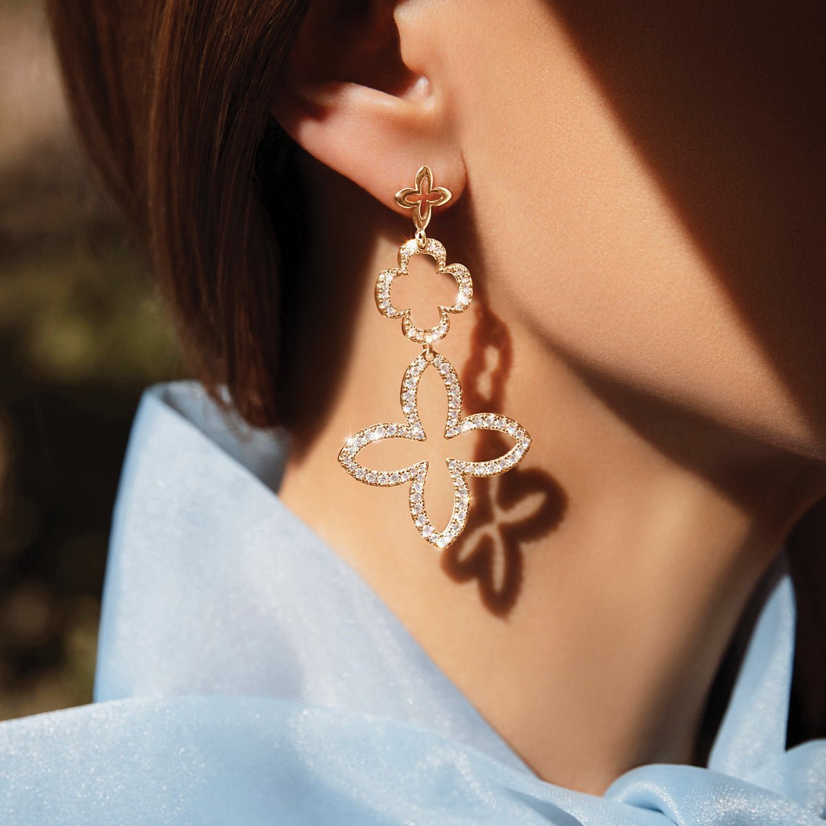 Women's earrings modular Lilia 7 cm gold - plated with white zirconia, Lilou - Earrings - 215/KOL/70/BIC/PO - Lilou - Tessora