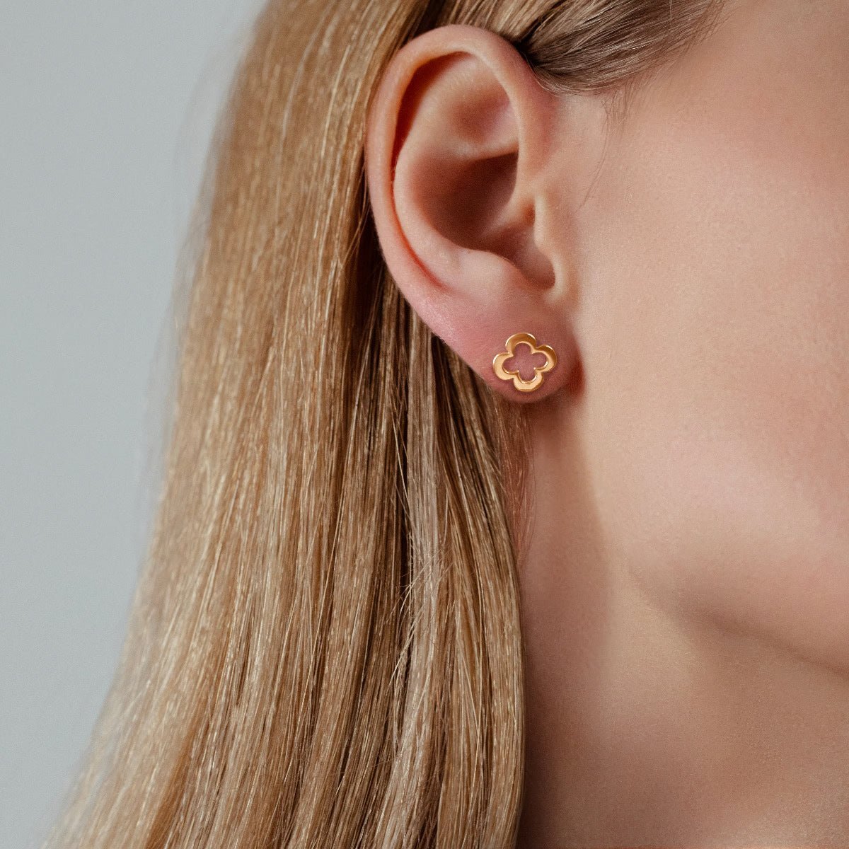 Women's earrings open round with clover gold - plated, Lilou - Stud Earrings - K/AZUR/4/Z - Lilou - Tessora