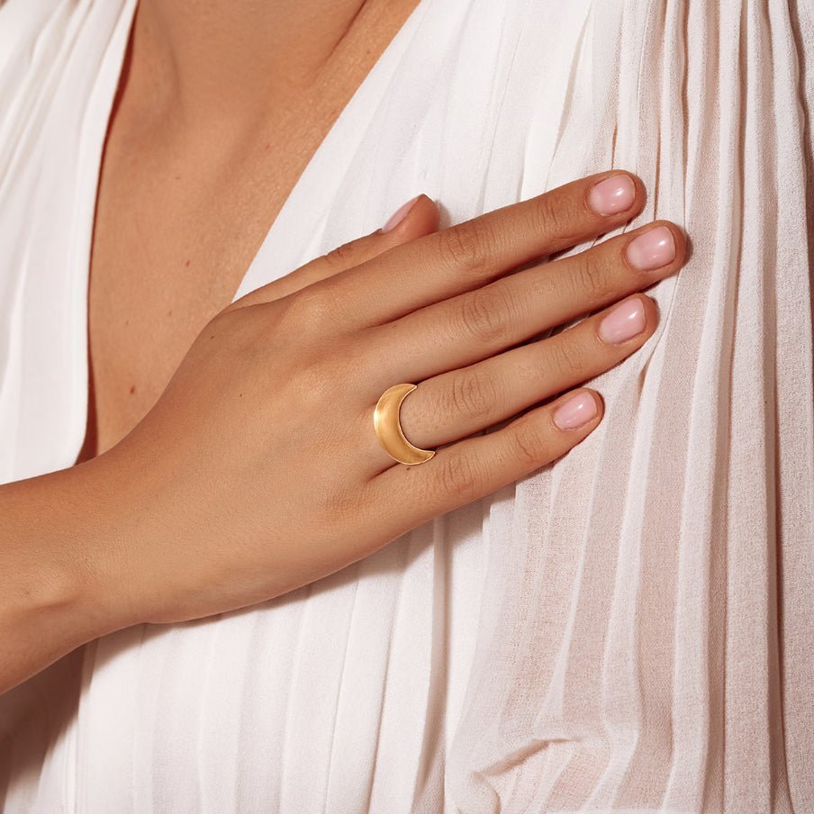 Women's ring Semi Lune gold - plated, engravable, Lilou - Rings - P/AZUR/128/11/PO - Lilou - Tessora