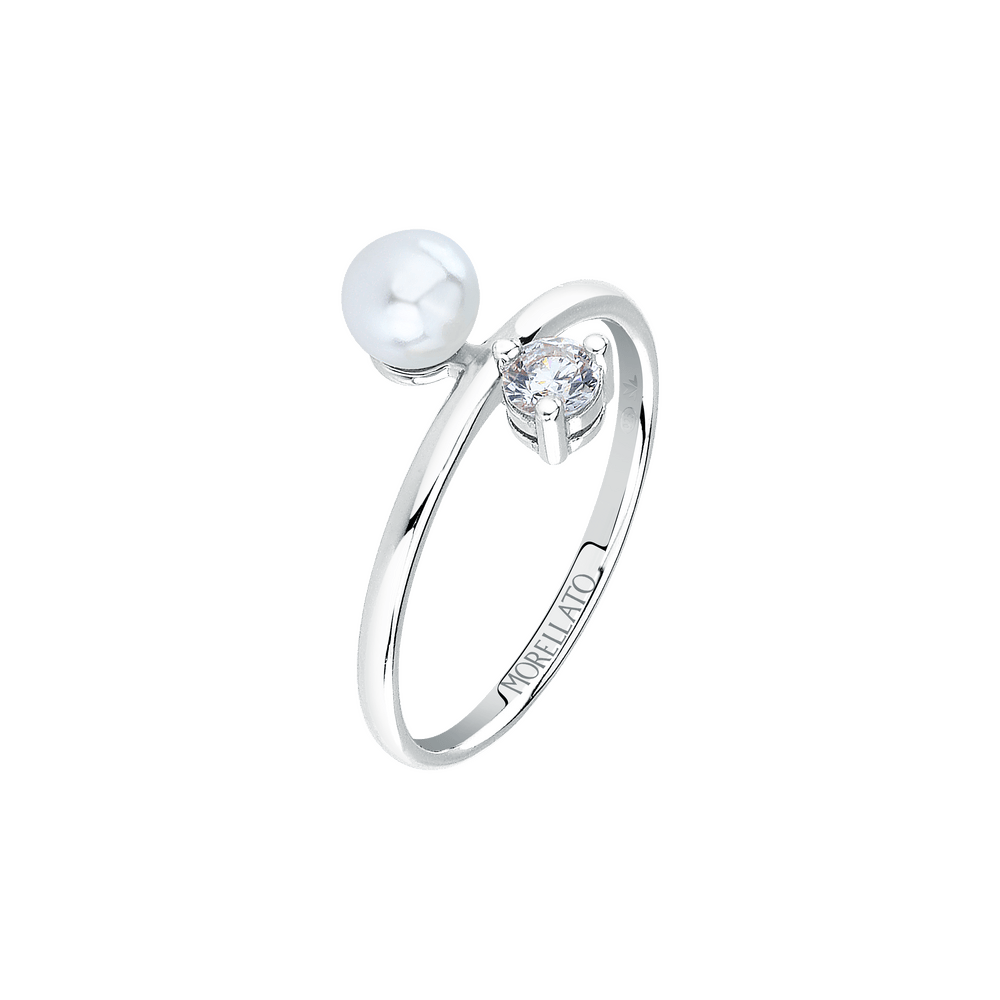 Women's ring sterling silver with one pearl and one zirconia stone, MORELLATO - Pearl Rings - sawm12012 - MORELLATO - Tessora